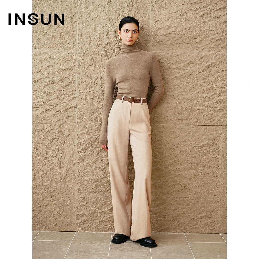 INSUN恩裳冬季无缝一体修身高领羊绒衫