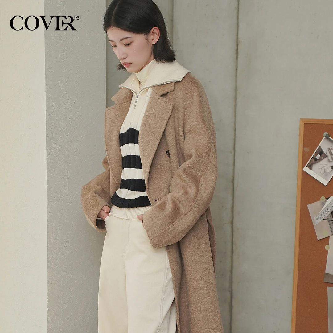 COVERINS冬季雅丹风兔毛绵羊毛混纺大衣外套
