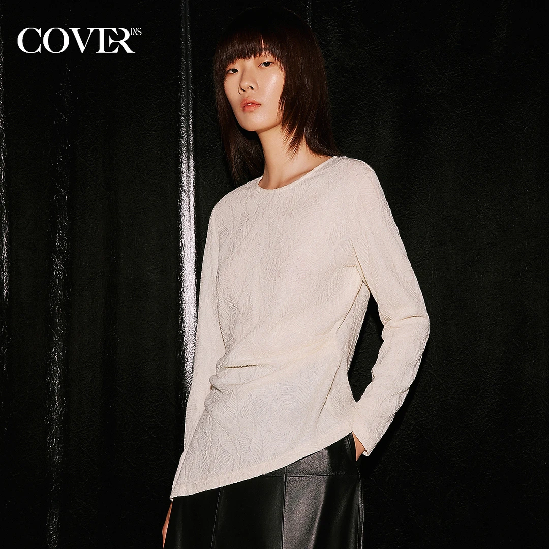 COVER冬季针织提花机理不对称羊毛衫