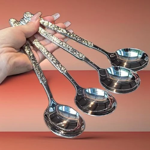 【老板娘自留款漂亮】韩式加厚不锈钢岩石纹餐勺吃饭勺子长柄勺