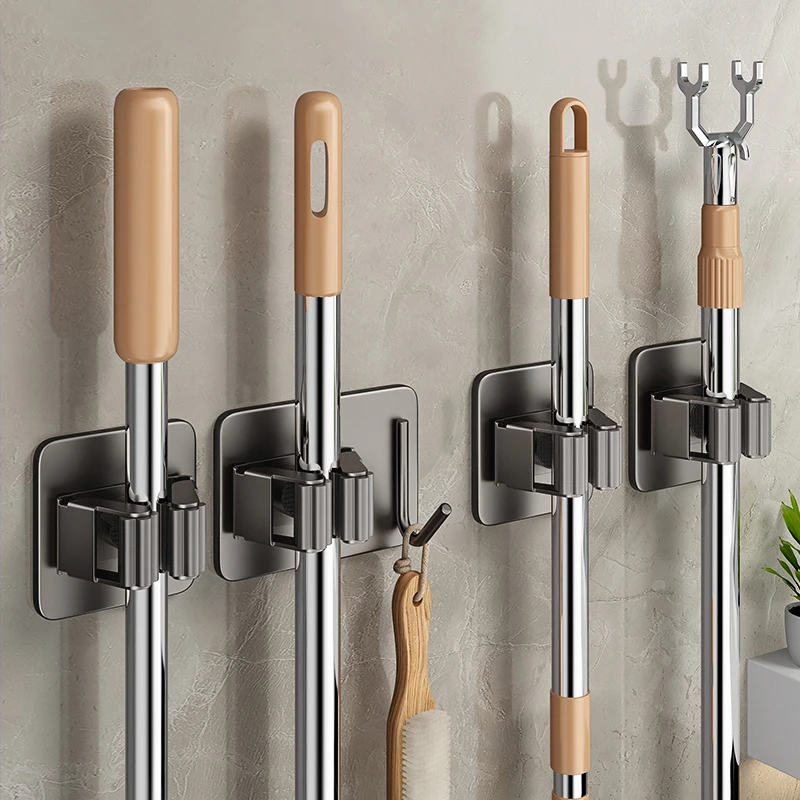 拖把壁挂夹挂钩免打孔卫生间扫把固定收纳神器强力粘胶粘钩挂架