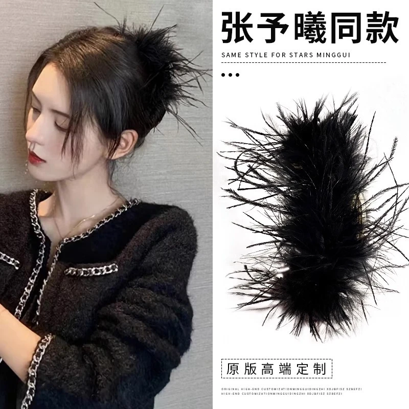 高级感鲨鱼夹ins风羽毛夹毛毛发抓超仙头饰发夹后脑勺