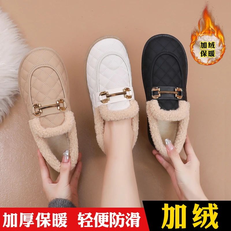 意迪森冬棉鞋加绒保暖时尚豆豆鞋女防滑平底超软百搭休闲女士网红