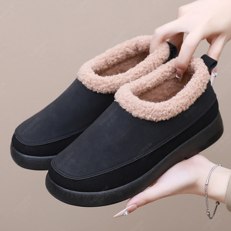 意迪森冬季加绒保暖厚底豆豆鞋雪地棉靴新款软底平底一脚蹬棉鞋