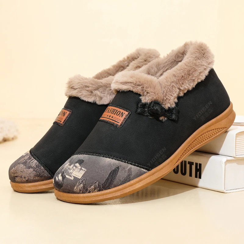 意迪森冬季新款老北京女士棉鞋中国风复古加绒加厚保暖妈妈鞋软底