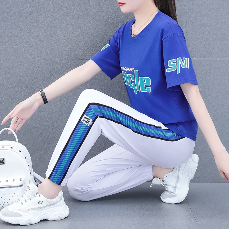 妈妈夏装显瘦休闲运动服套装2023女夏季新款宽松跑步短袖宽松短裤