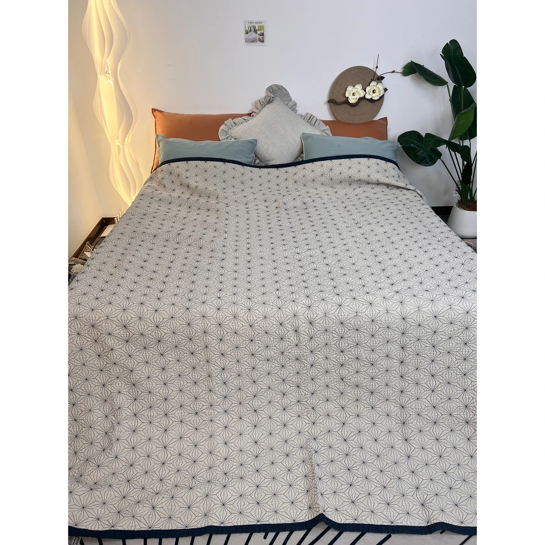 <诺曼底>亚麻雨露麻绗绣工艺大盖毯