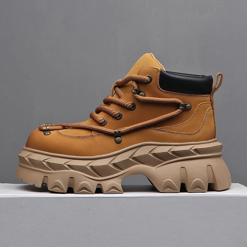 牛皮6厘米厚底马丁靴男款休闲大黄靴高街风潮流设计师款冬季保暖