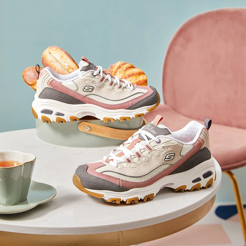 斯凯奇桃桃乌龙赵露思同款轻便奶茶熊舒适增高百搭低帮女士老爹鞋