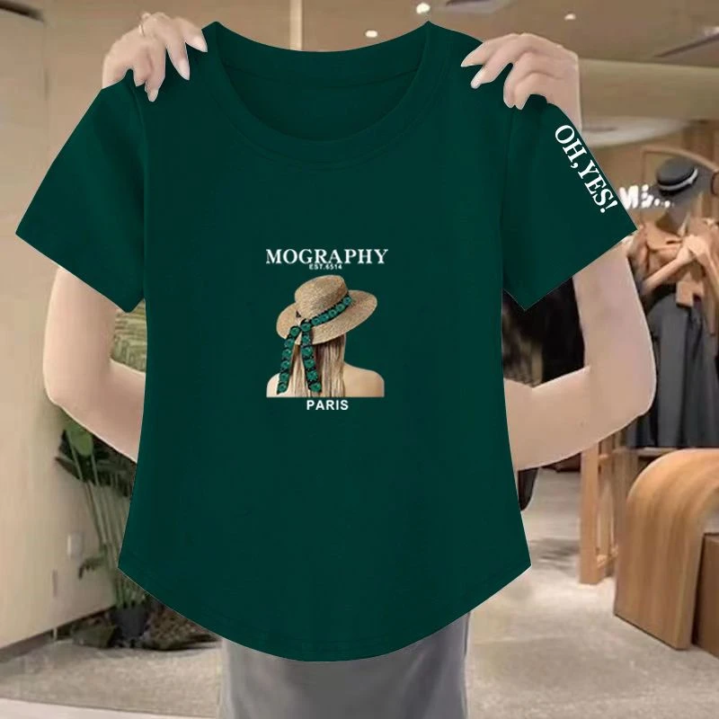 高贵上档次女装纯棉圆领夏装女士短袖开叉T恤女宽松显瘦百搭上衣