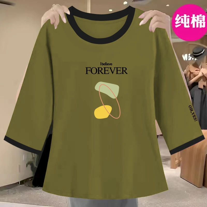 100纯棉短袖卫衣女外穿时尚洋气宽松显瘦印花t恤短款上衣女体恤衫