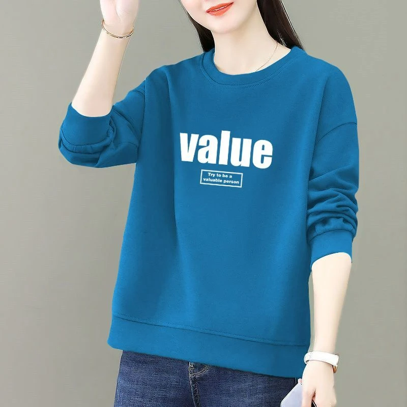 秋上新长袖圆领t女时尚春秋韩版宽松时尚加厚百搭上衣显瘦卫衣女