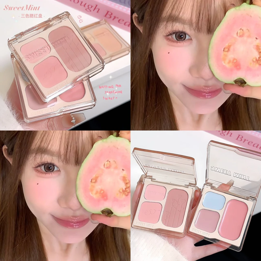 超好用蝴蝶结系列三色腮红韩系一体提亮膨胀收缩腮红膏三合一