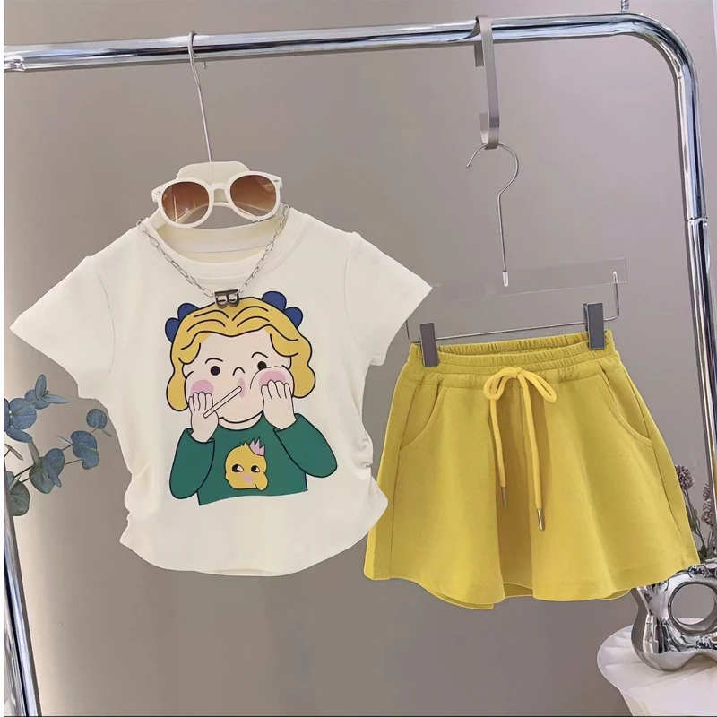 【女童短袖套装】儿童时髦2023夏季新款童小女孩可爱修身小蛮腰短裤