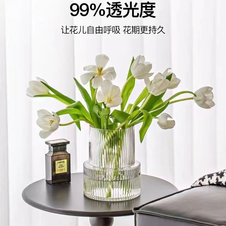 纯手工简约风北极网红竖条花瓶轻奢水养鲜花绿植桌面摆件高透加厚