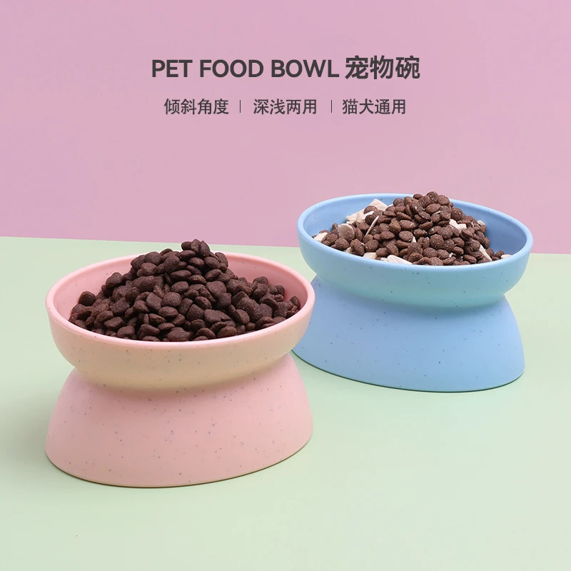 宠物猫碗双碗食盆斜口狗碗猫咪喝水碗高脚保护颈椎猫饮水宠物用品