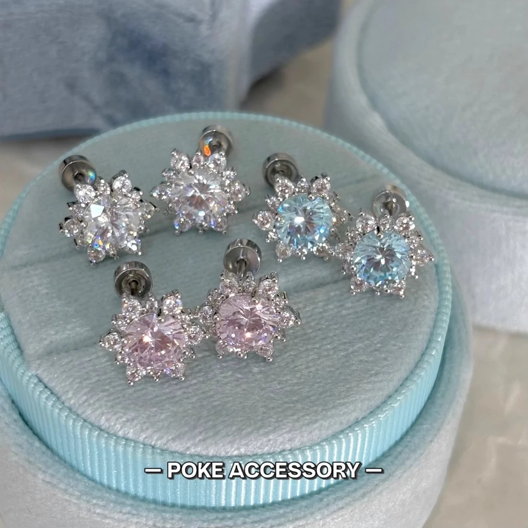 秋冬上新爆闪八心八箭雪花锆石耳骨钉气质百搭耳环小众设计感耳饰
