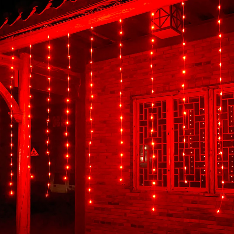 新年装饰户外防水窗帘灯家用形成的闪灯串灯满天星灯春节阳台布置