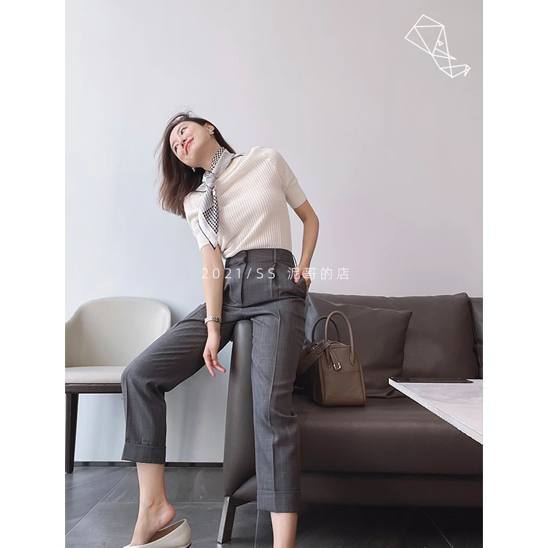 【MIAO】泥哥的店 职场经典高腰西装裤九分裤XS21-P3-1-3
