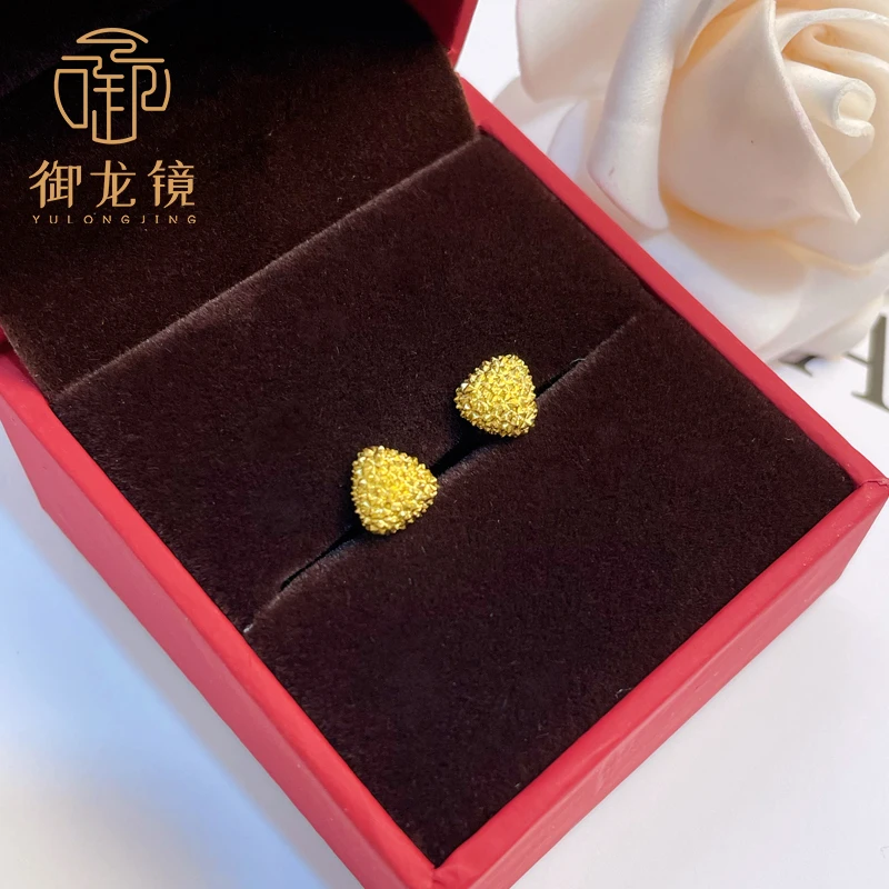 999足金榴莲黄金耳钉女5G耳环年轻人新款直针耳饰送女友生日礼物