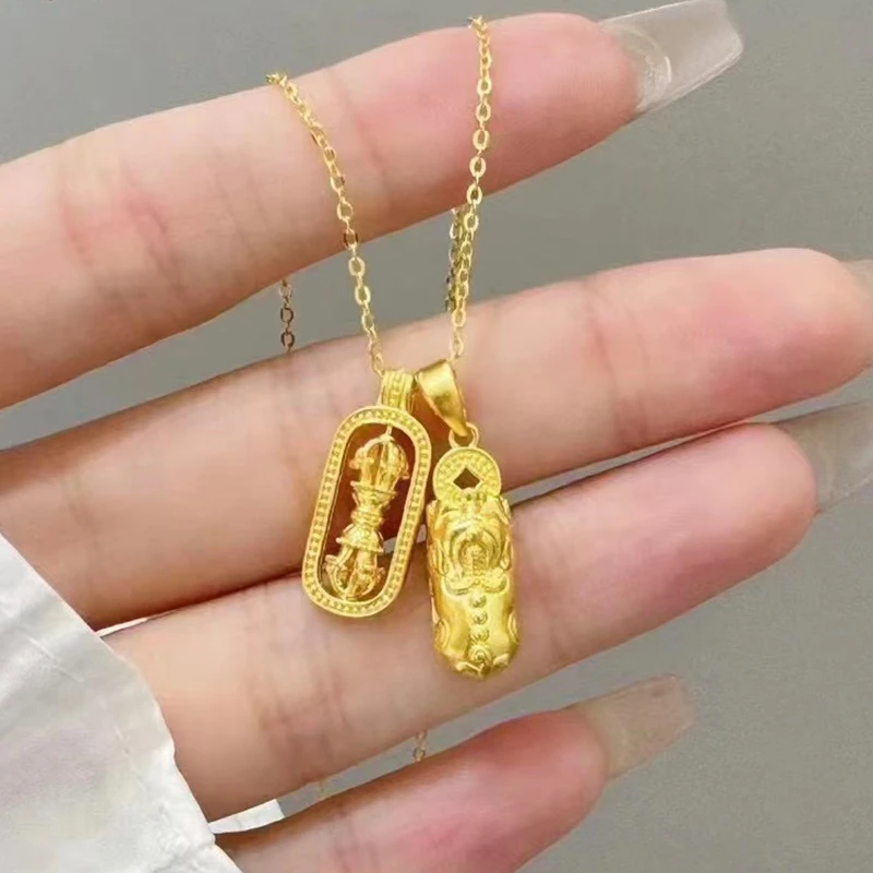 御龙镜黄金招财貔貅吊坠金刚杵套链 999足金降魔杵叠戴项链送女友