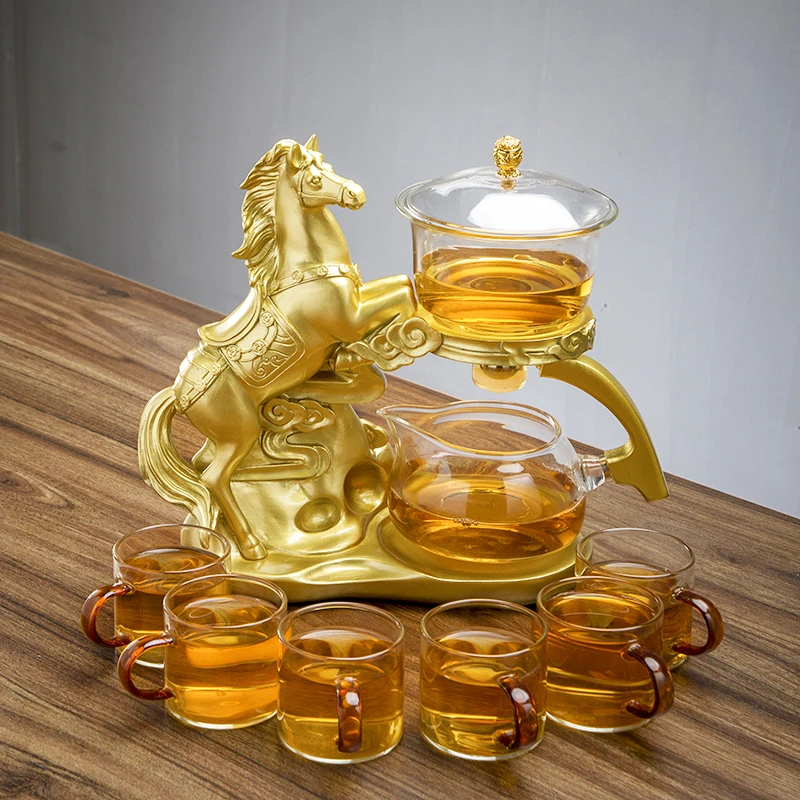 简约高档自动出水懒人磁吸透明玻璃过滤泡茶壶家用功夫茶具套装