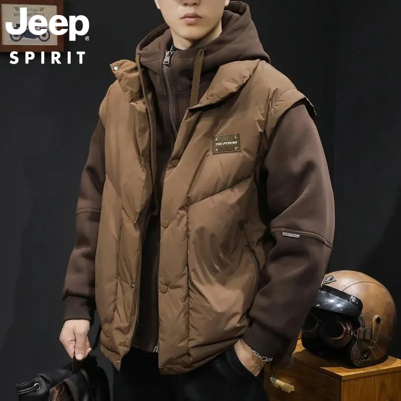 JEEP吉普外穿宽松连帽男冬季潮流男士工装三合一卫衣拼接外套大码