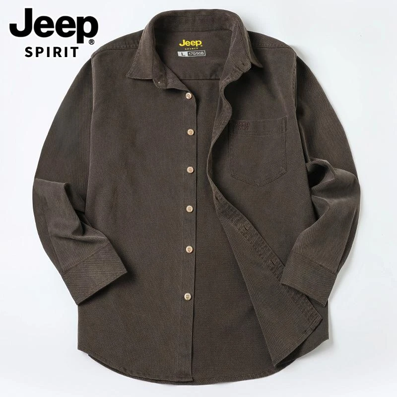 JEEP吉普春秋季新款时尚长袖休闲衬衫商务风宽松翻领衬衣外套上衣
