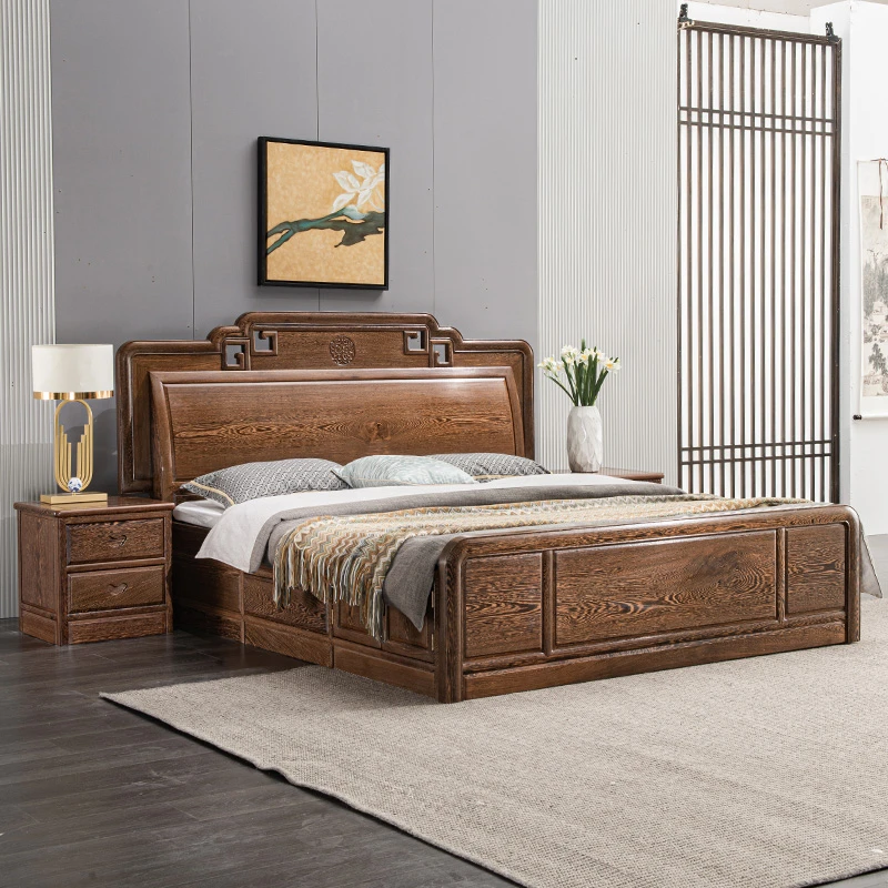 红木家具鸡翅木儿童床卧室双人婚床实木高箱1.8 1.5米储物床头柜