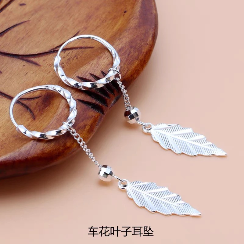 足银耳饰 999纯银叶子耳环女气质甜美长短款流苏枫叶耳坠树叶耳饰