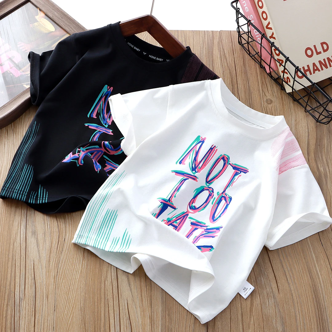 夏季纯棉短袖T恤男童上衣韩版宽松字母T恤透气休闲童装C