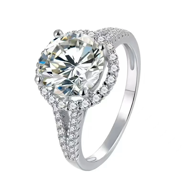 925银莫桑石戒指 【公主双臂圆包】经典时尚莫桑钻镶嵌求婚婚戒