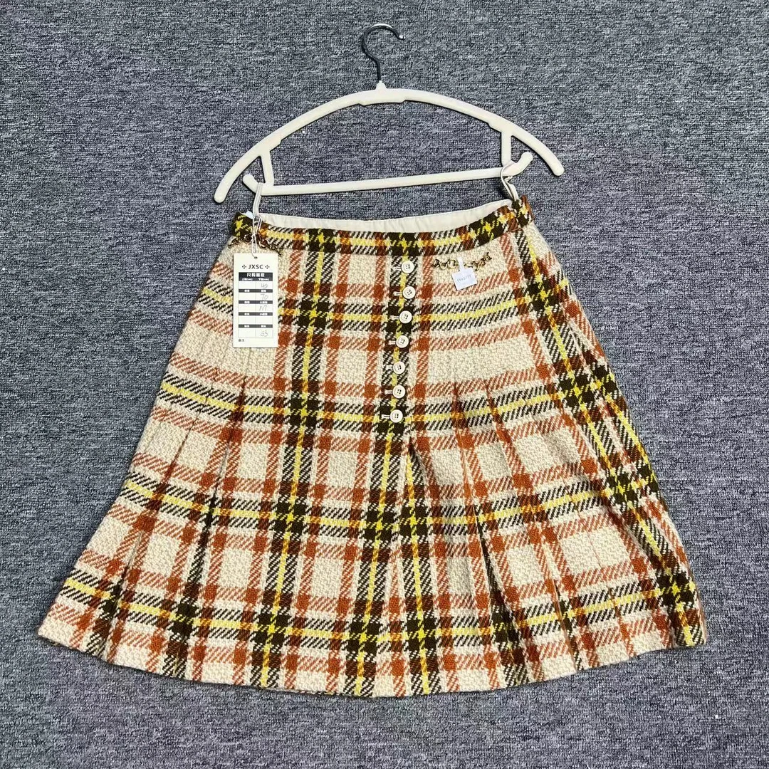99新 GUCCI/古驰 女款高腰时尚格纹百搭毛呢格子裙40码bwdf0001