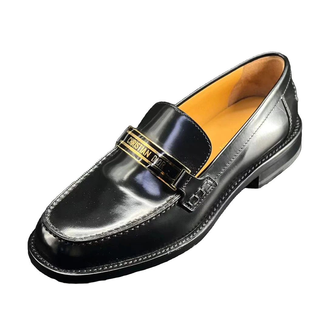 99新 DIOR/迪奥 黑色时尚百搭经典金标休闲气质厚底乐福鞋39 904