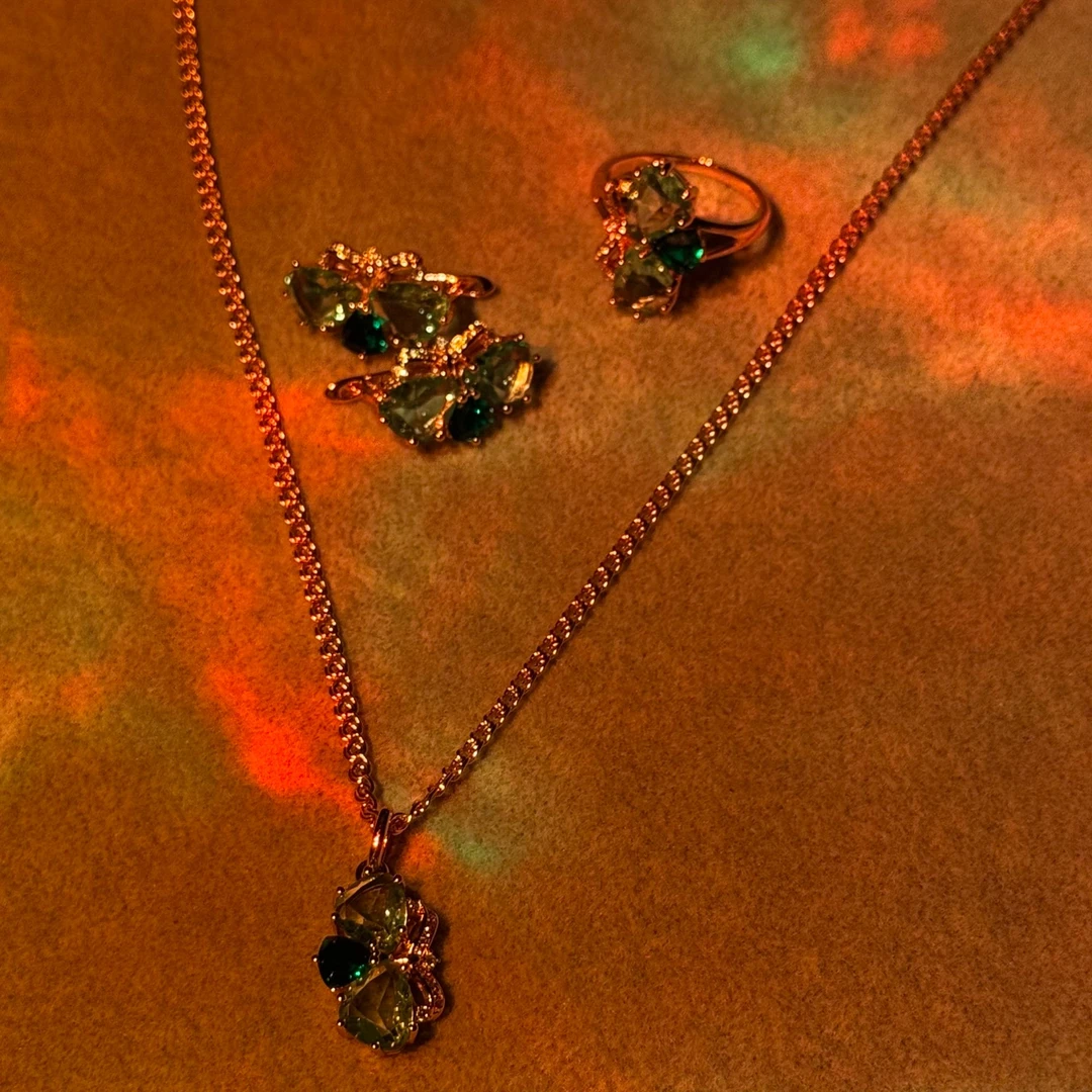 铜合金锆石戒指 绿色系三件套 0073