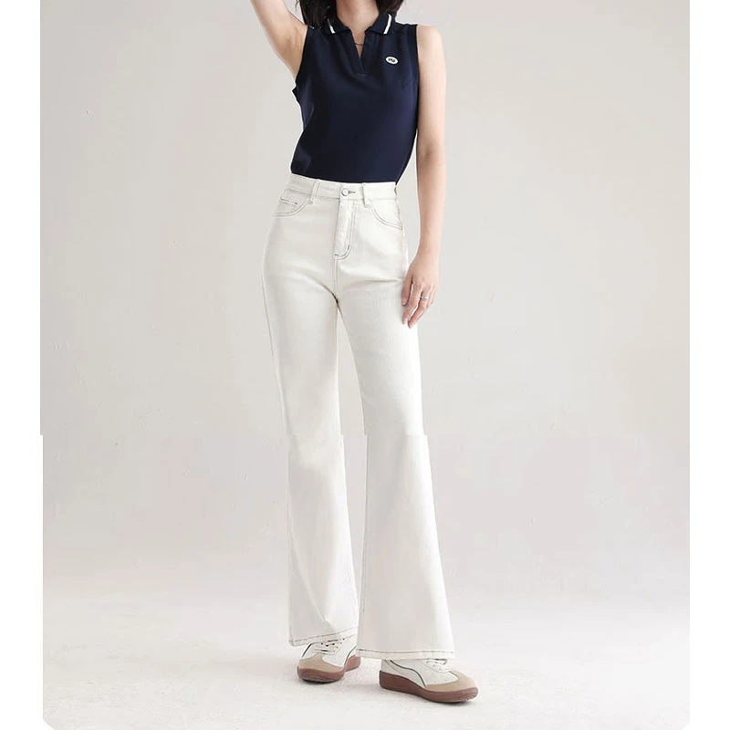 白色直筒喇叭牛仔裤女2025高腰显瘦弹力百搭时尚微喇裤宽松
