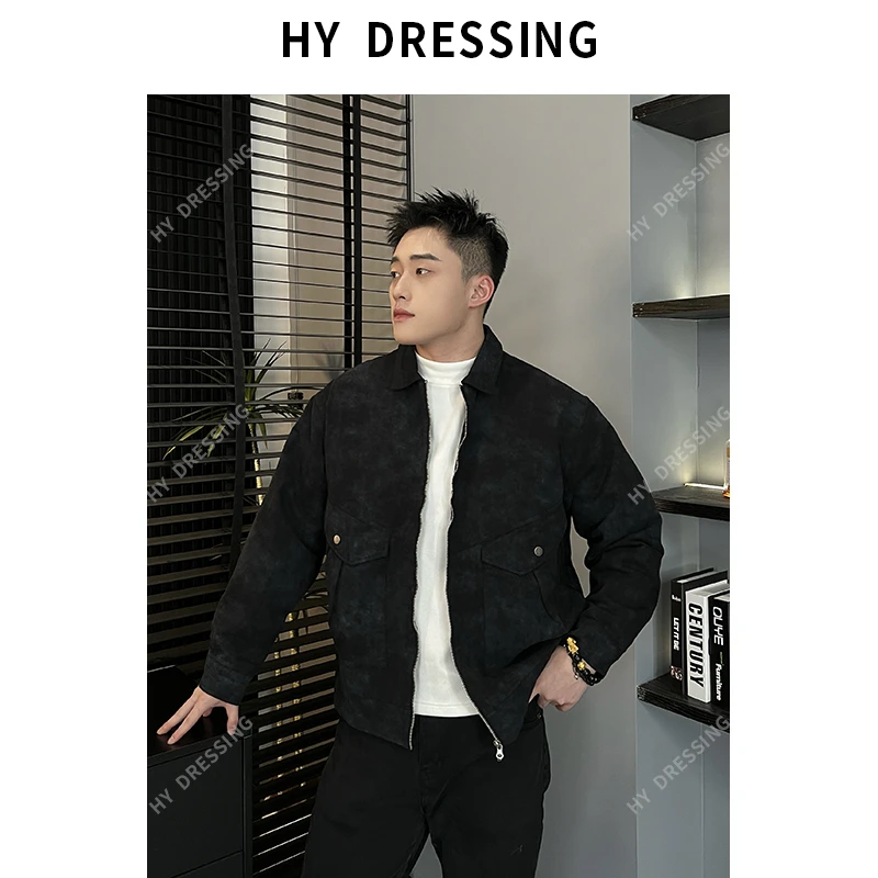 【HY穿搭】秋冬时尚潮流短款百搭夹棉外套翻领夹克6038