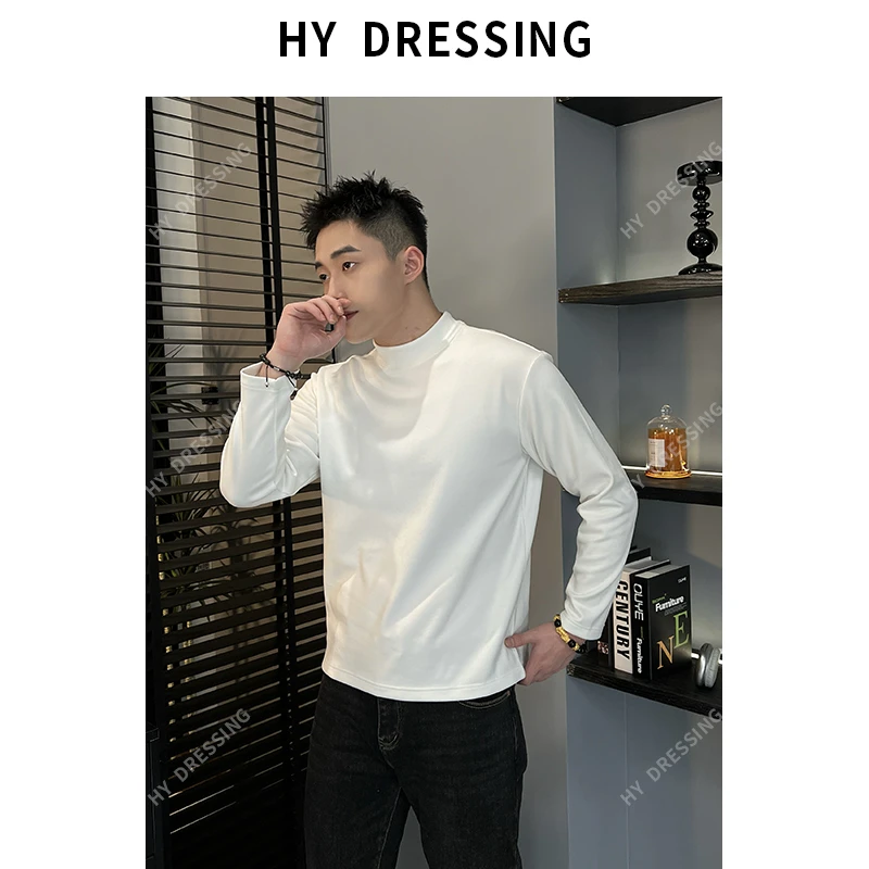 【HY穿搭】秋冬300克重磅双面磨毛牛奶丝厚款男时尚百搭打底衫6906