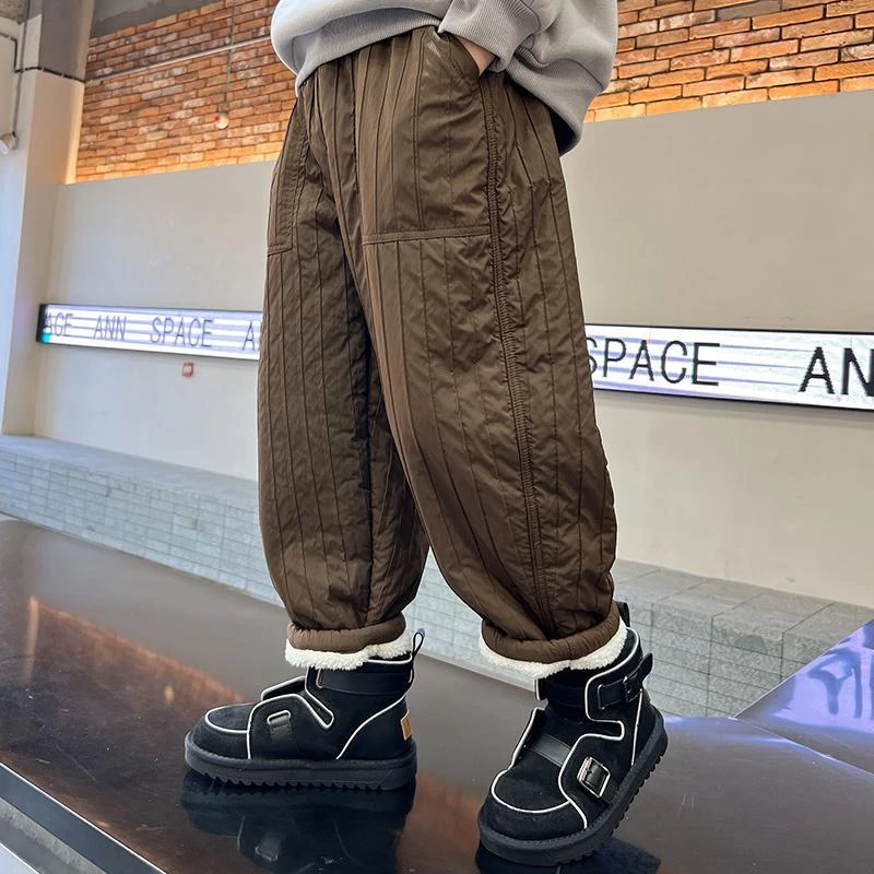 男童加绒裤子加绒加厚2023新款儿童棉裤一条过冬男孩休闲一体绒