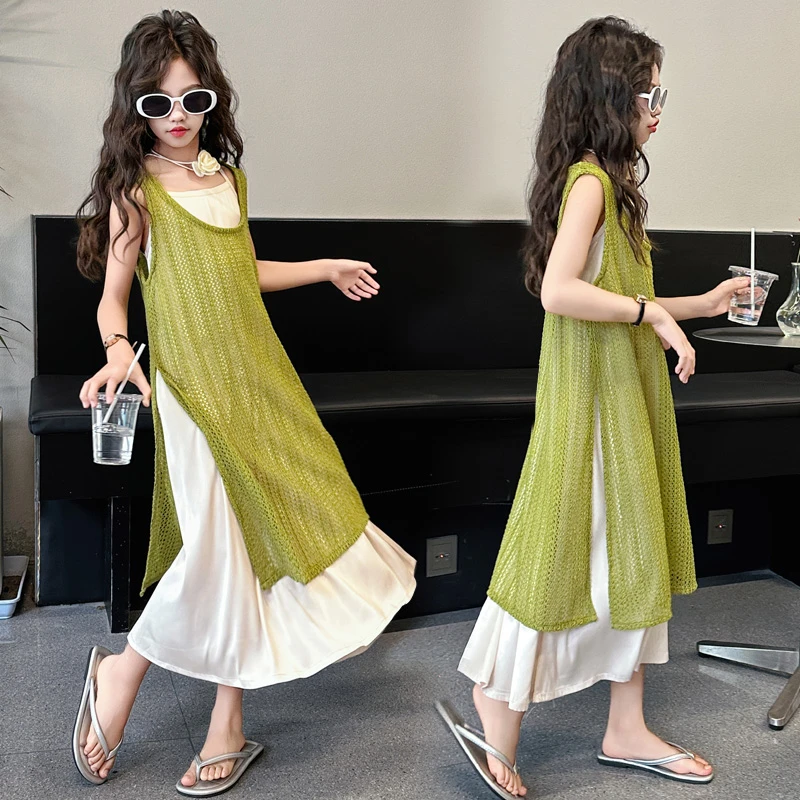 女童连衣裙夏季2024新款高级感夏天超好看两件套女大童高端吊带裙