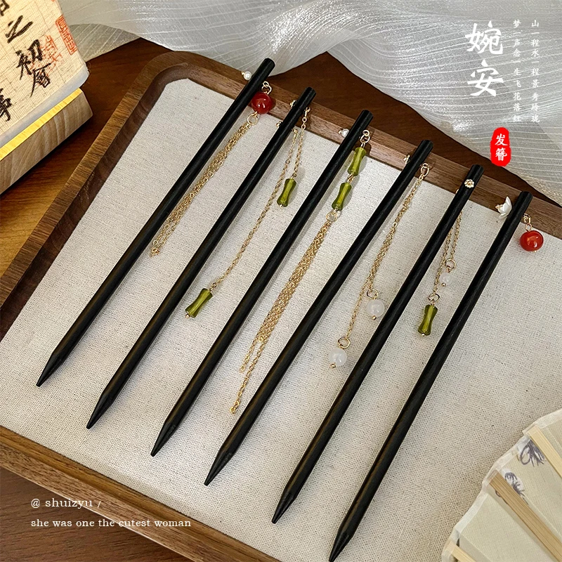 黑檀木发簪新中式古风盘发女高级感发钗简约现代钗子旗袍配饰头饰