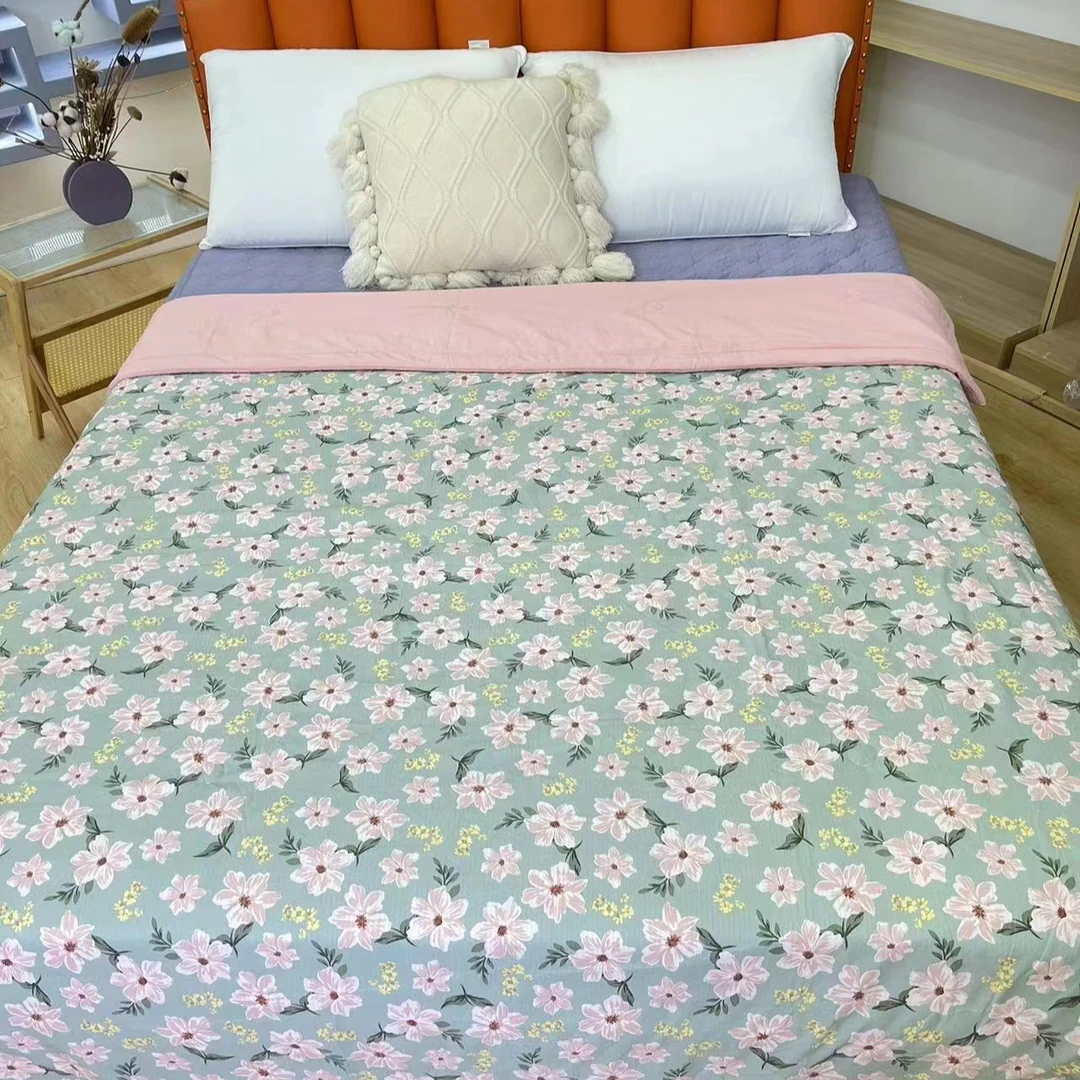 百花香绿新款夏凉被印花亲肤清新被宿舍夏被薄款凉感可机洗空调被