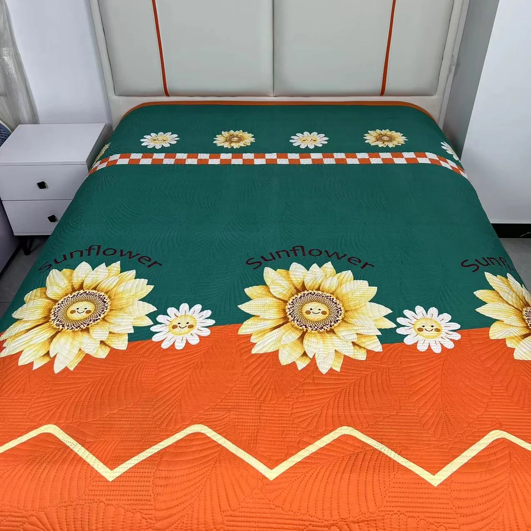 四季棉床盖双面厚多功能防滑亲肤绗缝炕盖时尚四季款床盖-太阳花