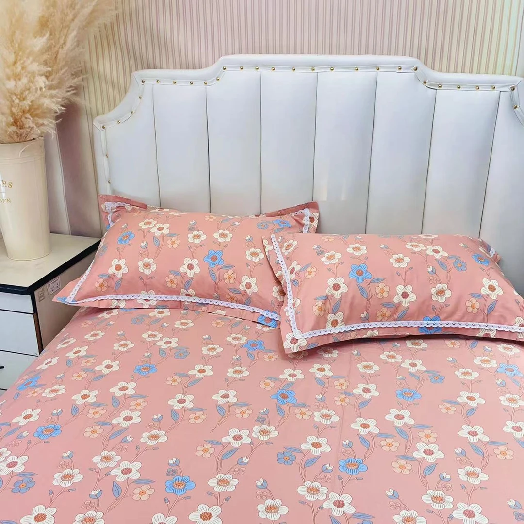 纯棉全棉细纹细纱小帆布透气柔软圆角花边款榻榻米床单-勿忘我