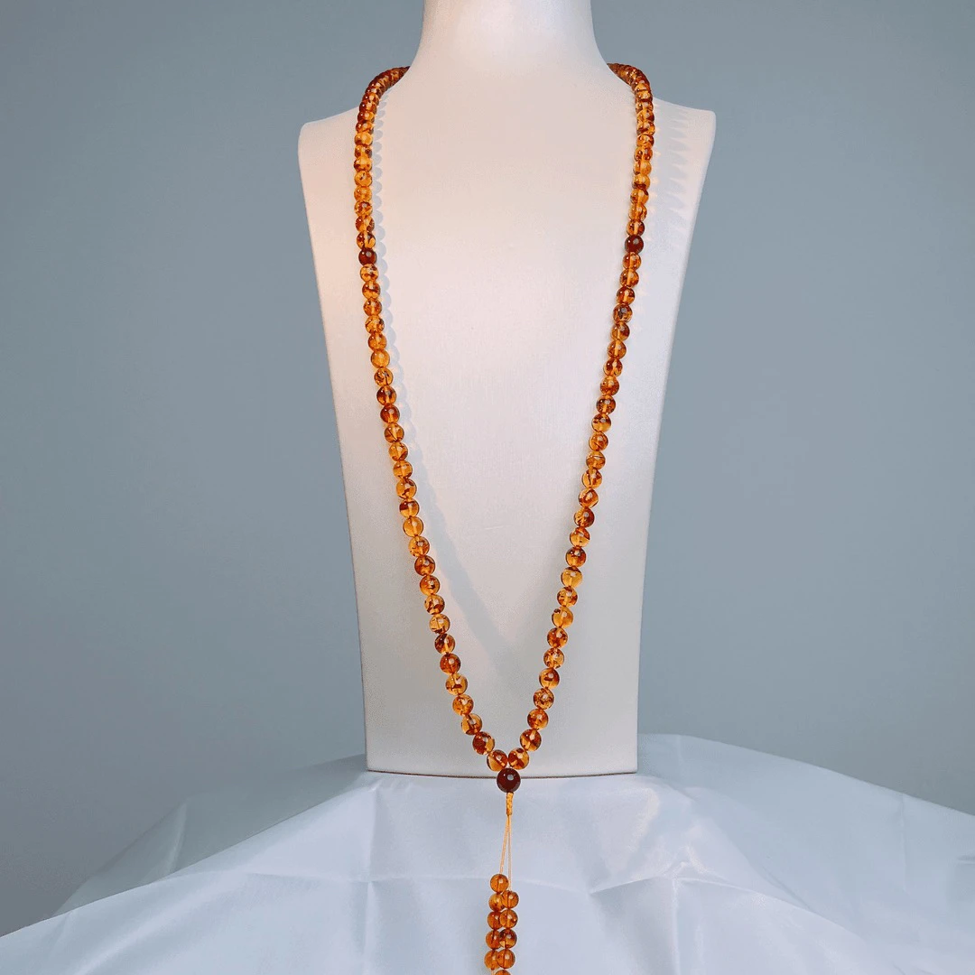 【藏景阁】7+俄罗斯花珀108素珠项链气质链子珠精美时尚中古多层