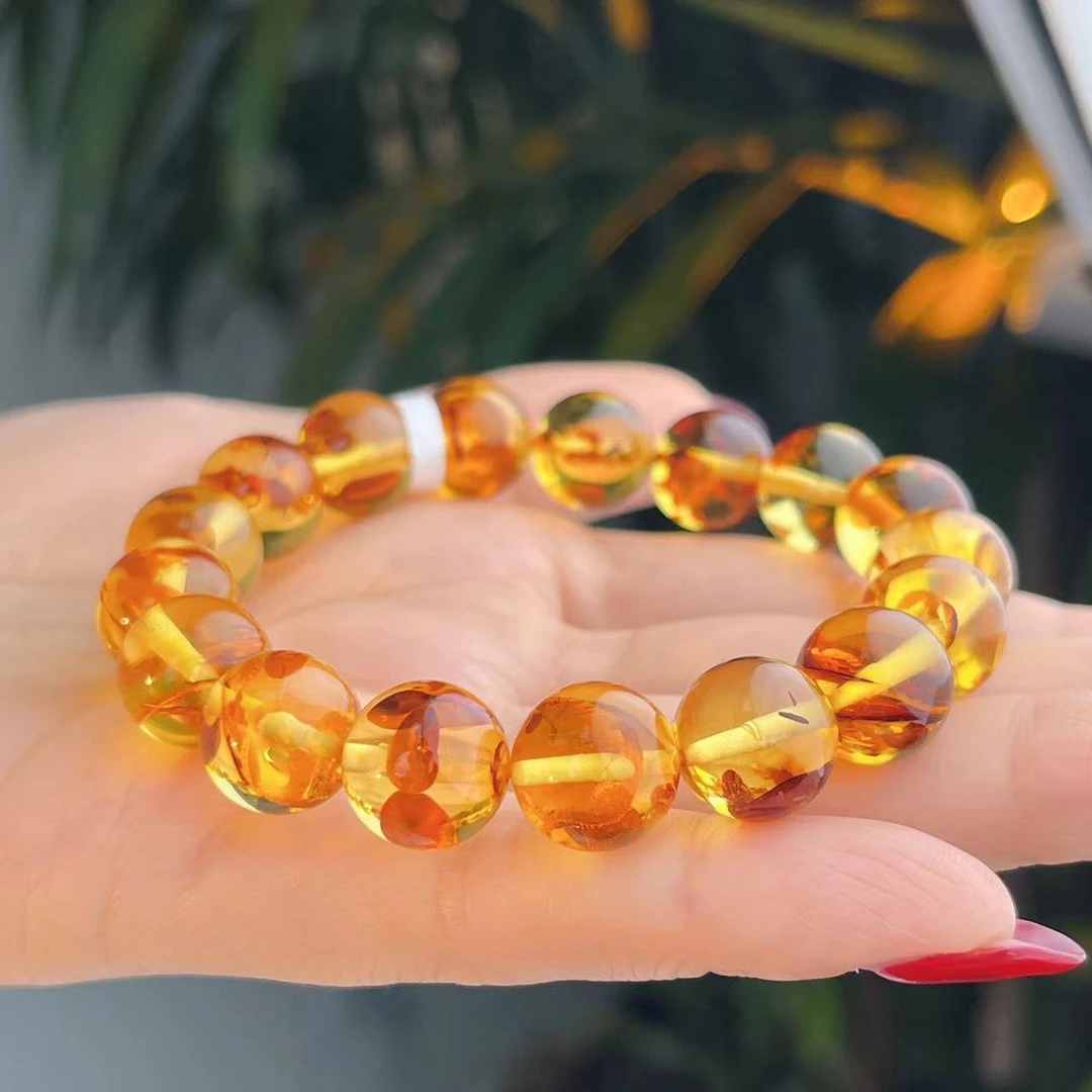 藏景阁珠宝9+俄料天然花珀圆珠手串时尚气质精美多样性发货素圈