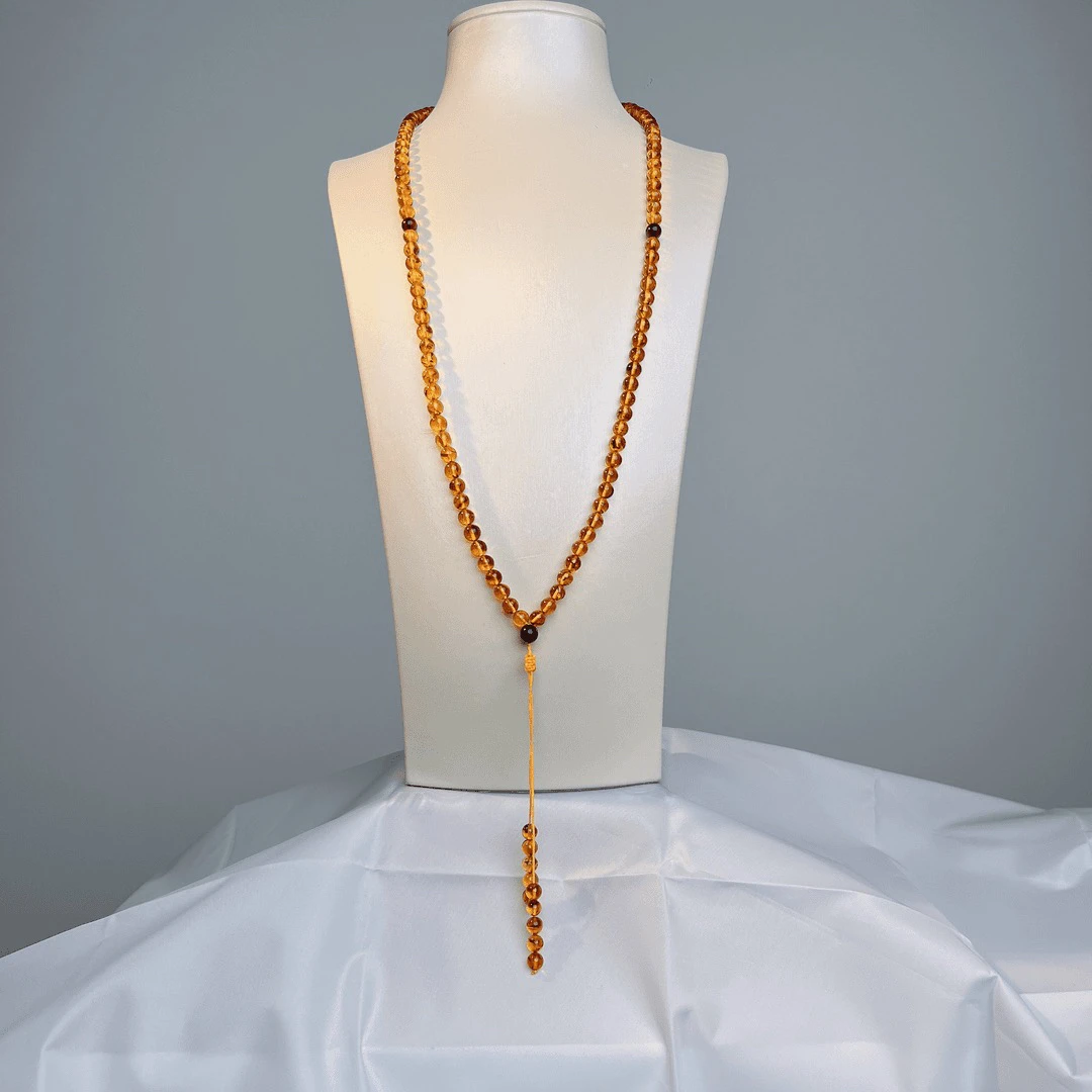 【藏景阁】6+俄罗斯花珀108素珠项链气质链子珠精美时尚中古多层