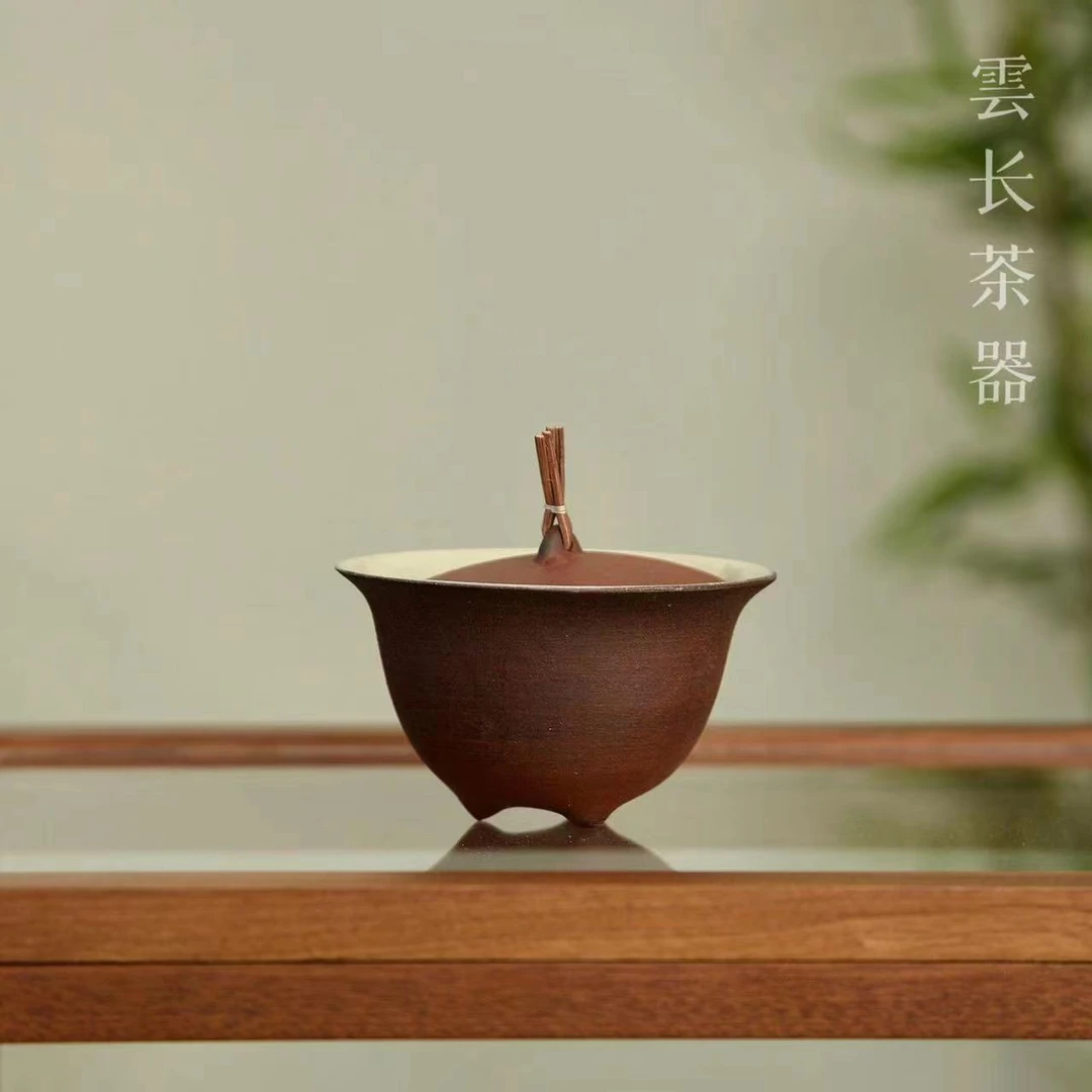 【云长】半斋复古红粉引乳足两才盖碗 容量约130cc