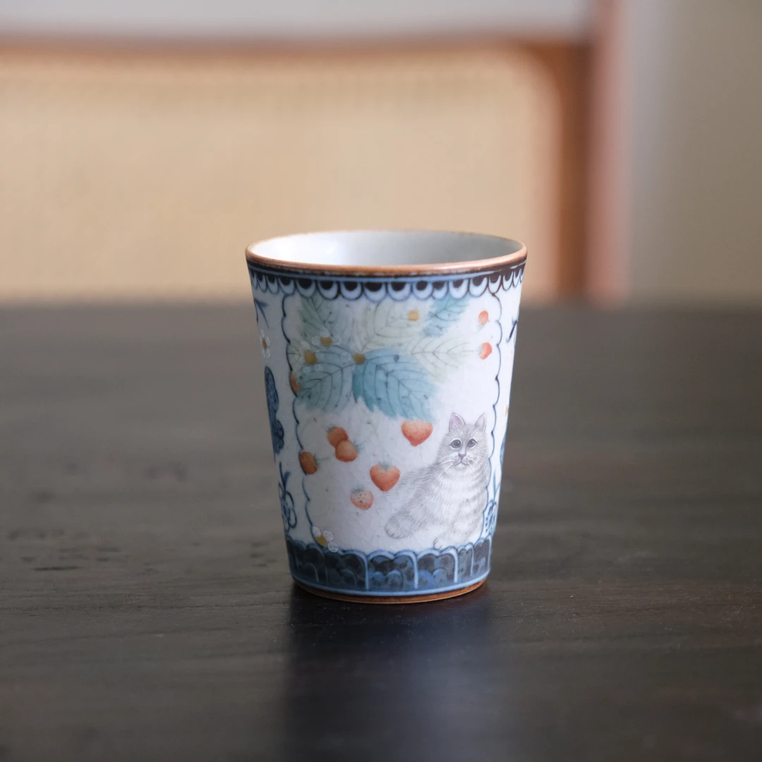 【云长】花边小猫草莓可乐杯