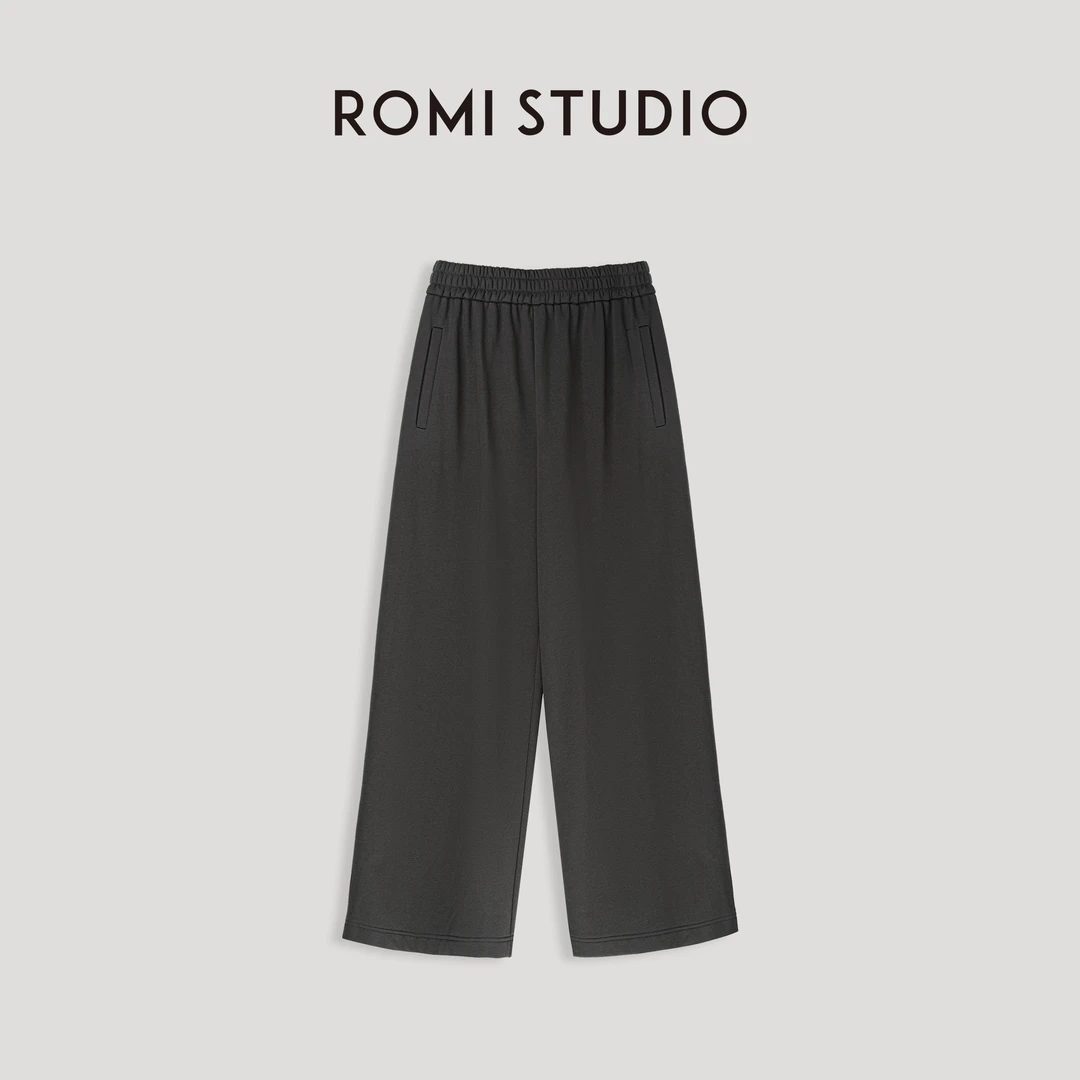 ROMI STUDIO"休闲精致感"、腔调穿搭松紧直筒奶奶灰棉卫裤23AWK199